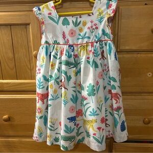 Mini Boden Girl’s Jungle Animals and Floral Print Cotton Dress Size 5-6